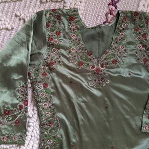 Vintage embroidered satin Salwar Kameez, dupatta